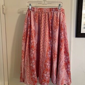 Vibrant Red and Pink A-Line Women's Skirt with Waist Tie